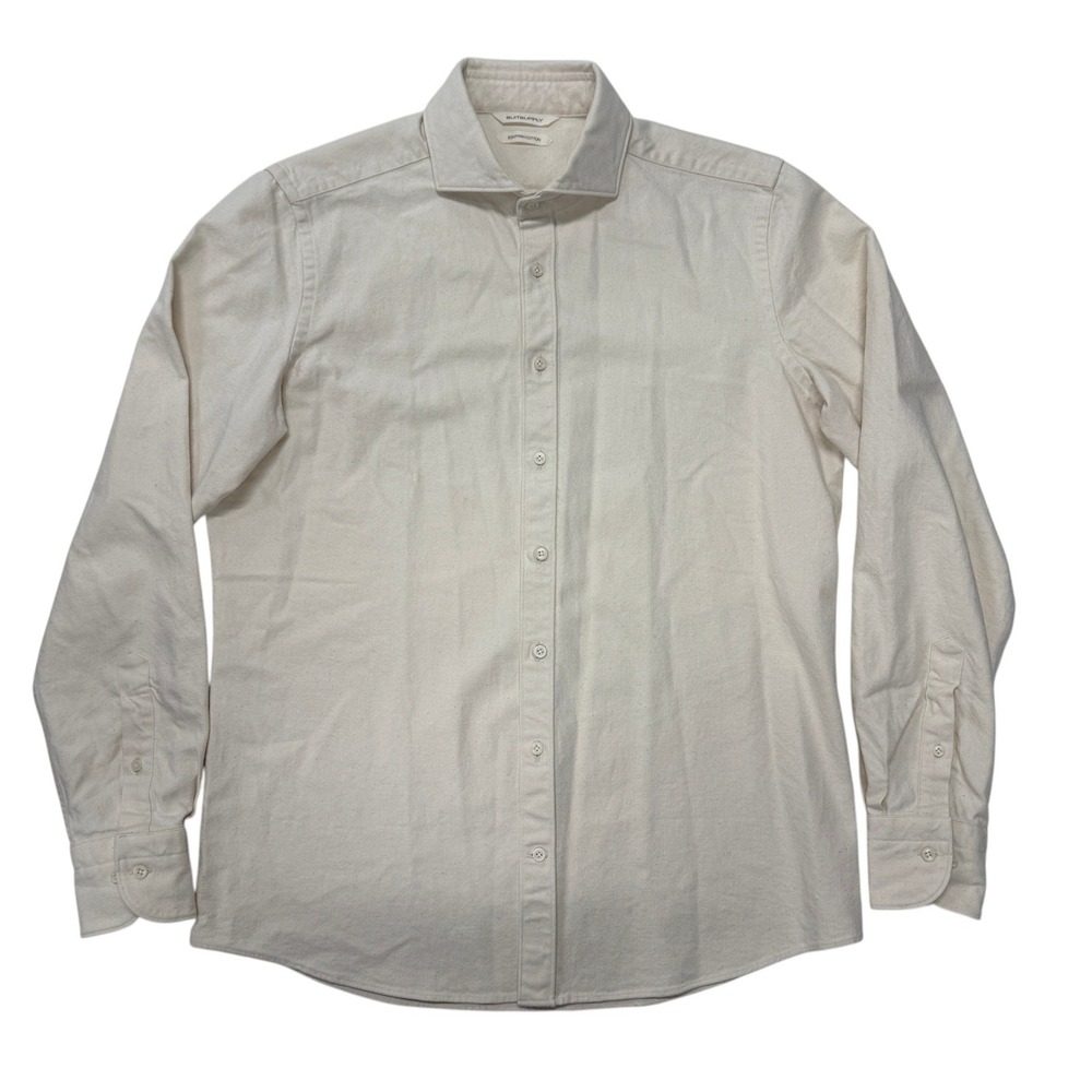 Suitsupply Cream Egyptian Cotton Canclini Flannel Slim Fit Shirt 15.5 39/40 Mens
